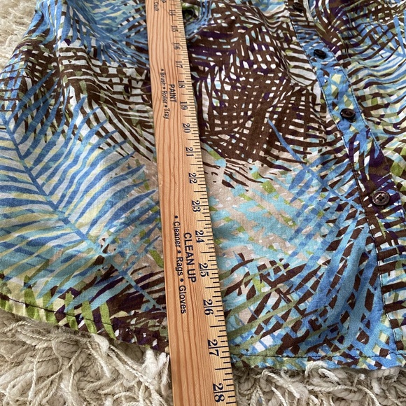 Liz Claiborne Shirt 1X Green Brown Tropical Palm Tree Leaf Hawaii Button - Picture 4 of 12
